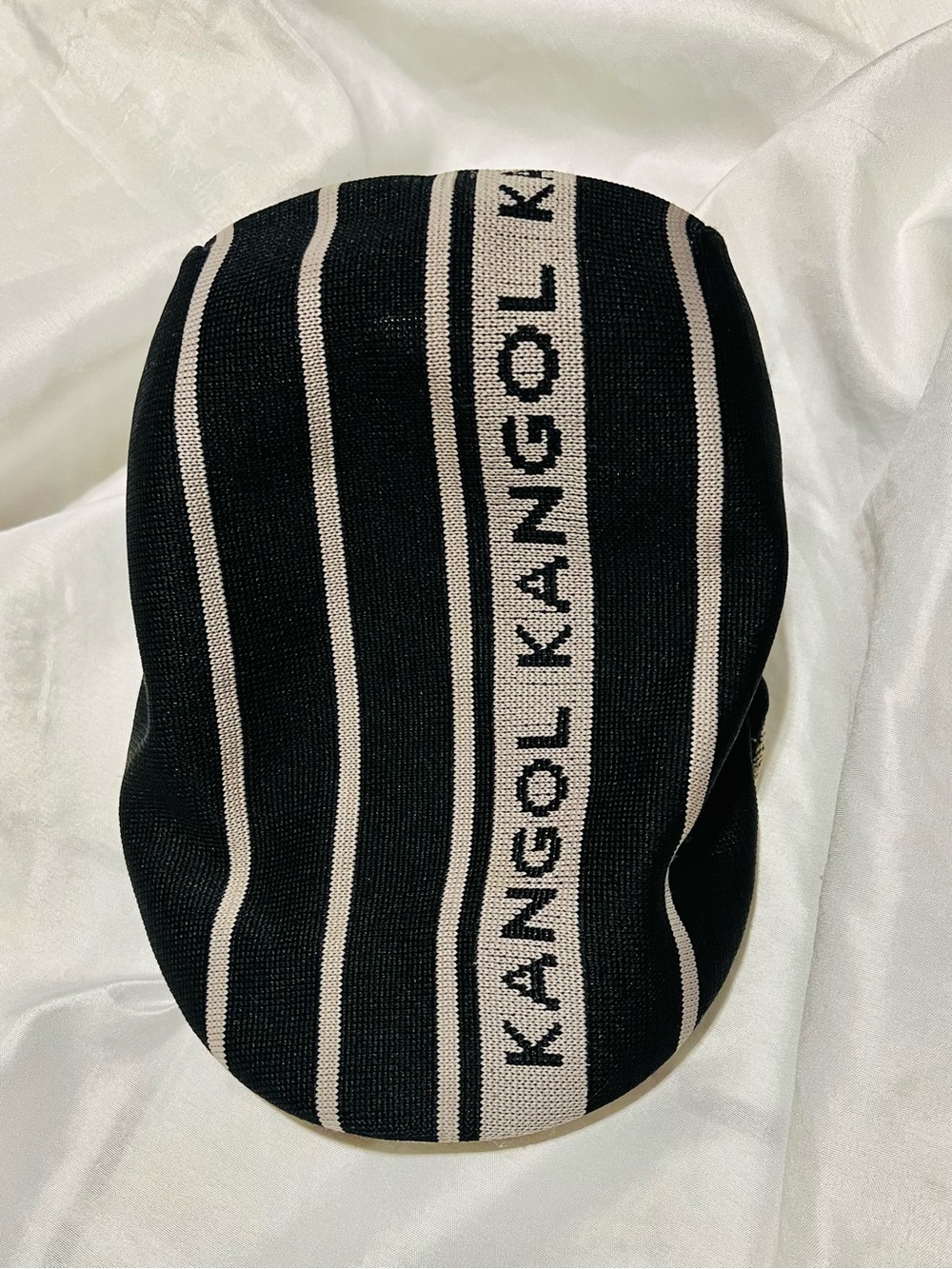 Kangol Black and Gray Striped Logo Knit Cap